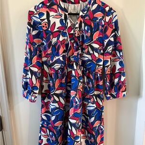 J. Crew Factory Floral Lace Up Printed 3/4 Sleeve Shift Dress Size XS
